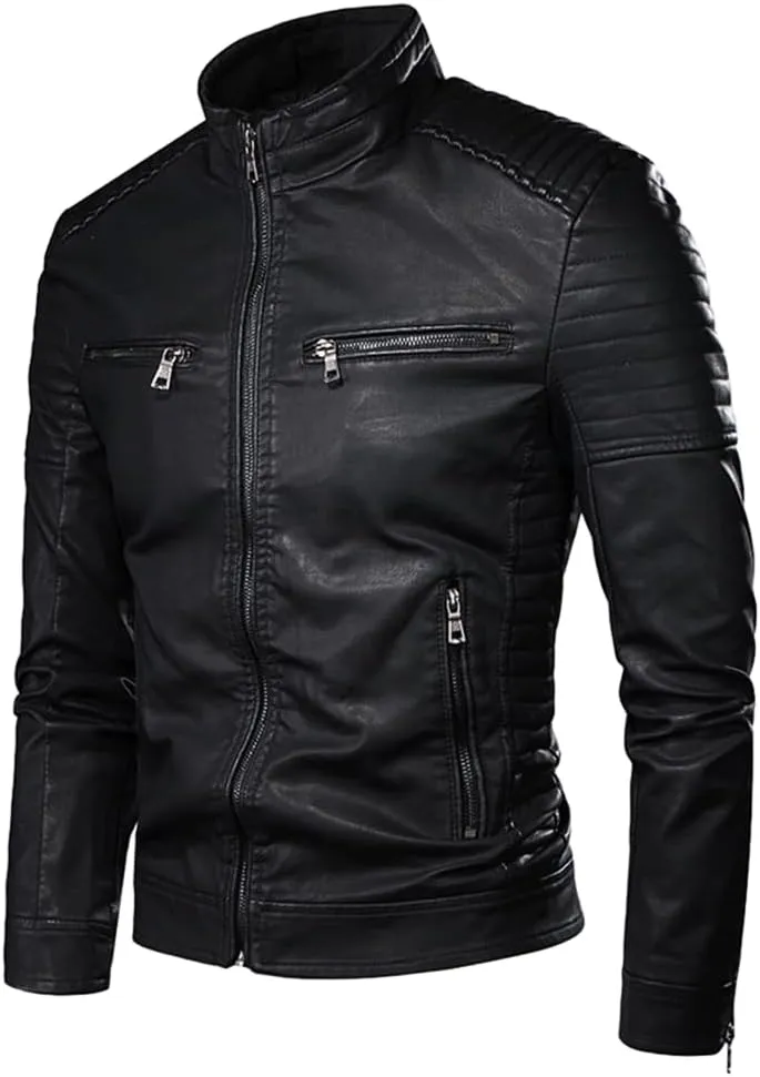 Men's zipper leather jacket retro casual jacket pu jacket motorcycle riding jacket