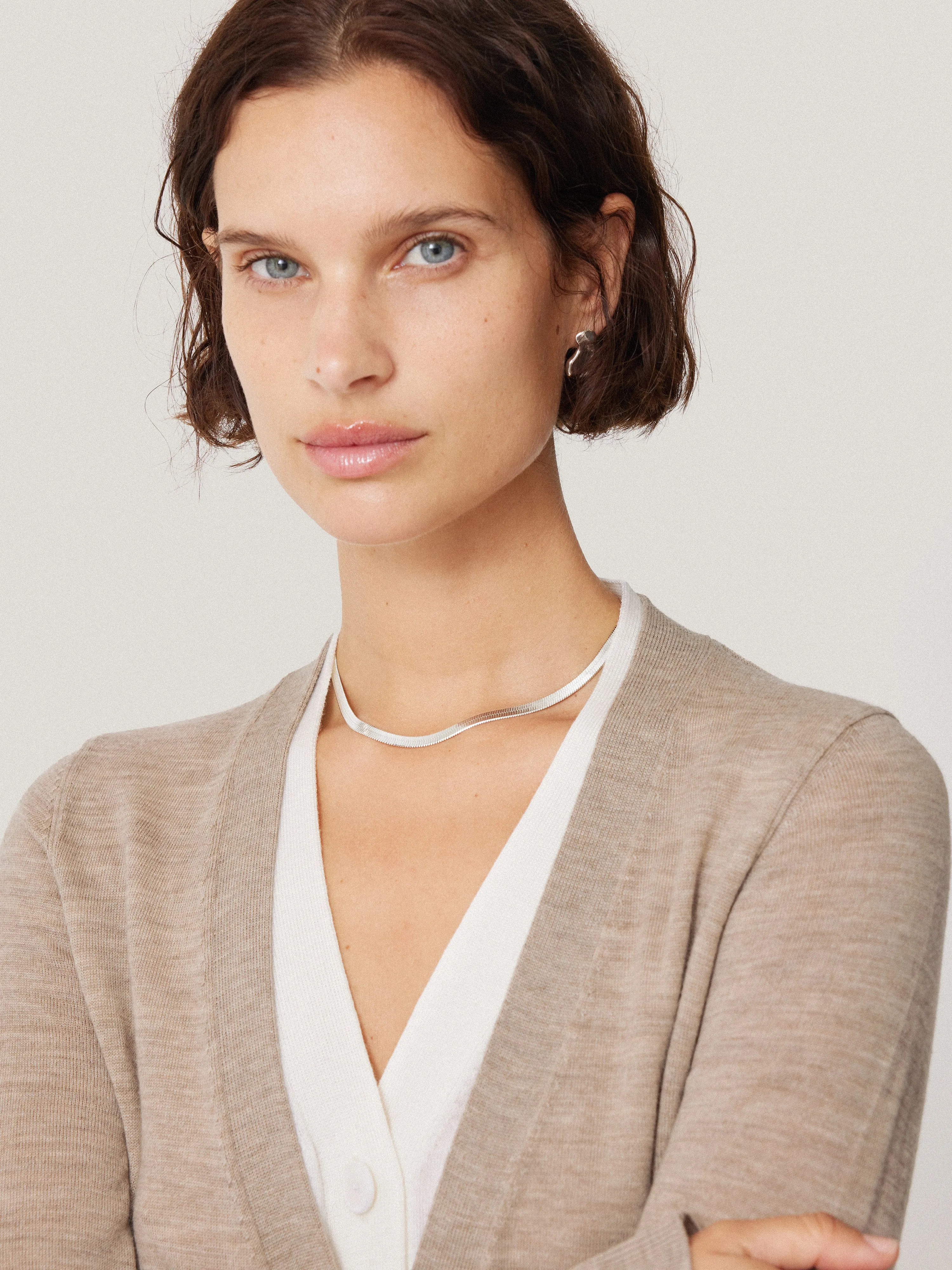 Merino Double Front Cardigan | Stone