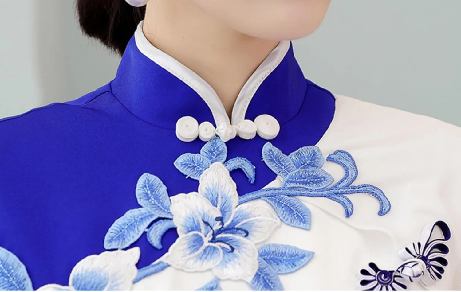 Mermaid Appliques Women's Long Cheongsam Chi-pao Dress Evening Party Wedding Guest Gown with Cape