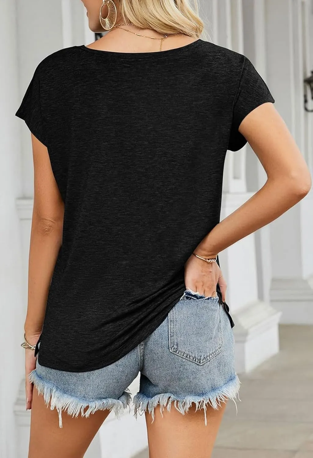MEROKEETY Women's Casual Cap Sleeve T Shirts Basic Summer Tops Loose Solid Color Blouse