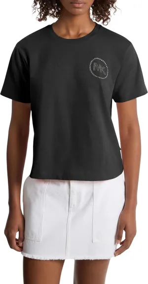 Michael Kors Women's Studded Mk Charm Cropped T-Shirt