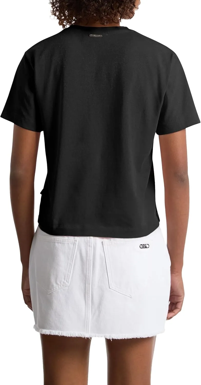 Michael Kors Women's Studded Mk Charm Cropped T-Shirt
