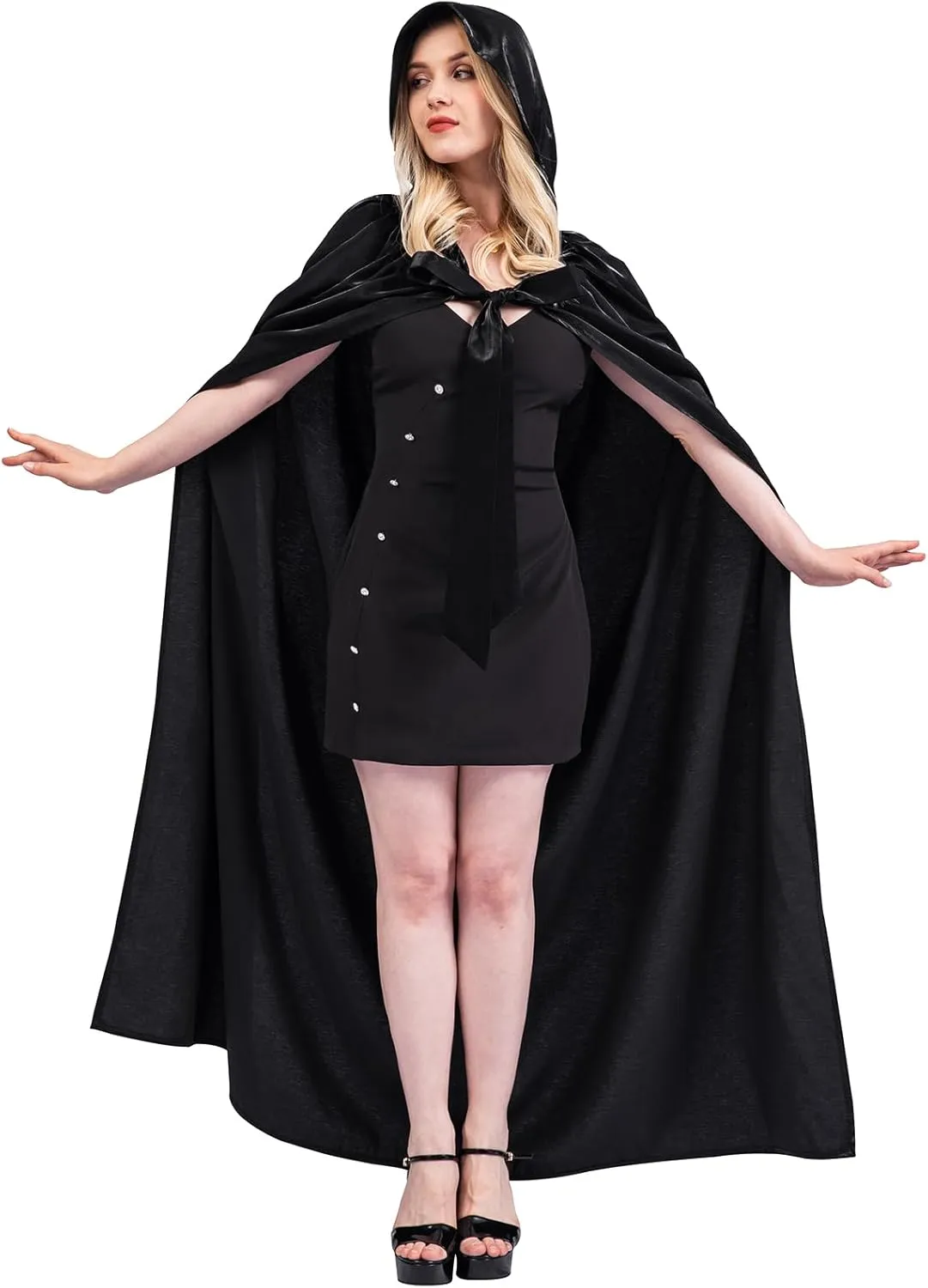 MiiDD Hooded Robe Cloak Cape Cosplay Costume Adult, Steampunk Vampire Costume, Women's Cape Cloak