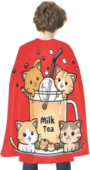 Milk Tea Pearls Cat Love Halloween Cape Christmas Cloak Cosplay Costume Party Cape for Women Men