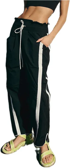 Miqil Women Y2K Striped Sweatpants Loose Wide Leg Drawstring Side Stripe Track Pants Elastic Waist Baggy Joggers