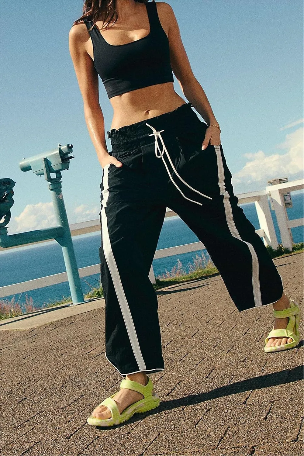 Miqil Women Y2K Striped Sweatpants Loose Wide Leg Drawstring Side Stripe Track Pants Elastic Waist Baggy Joggers