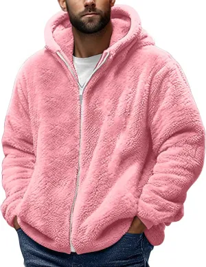 Muscularfit Men's Double Sided Furry Jacket Fall Winter Fashion Hood Coat Warm Down Jacket Full Zip Thicken Padded Outerwear