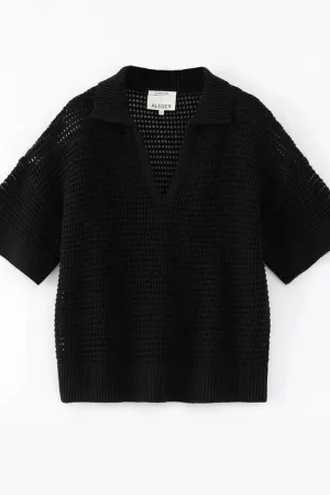 N.305 Cotton/ Cashmere Open Knit Polo Black