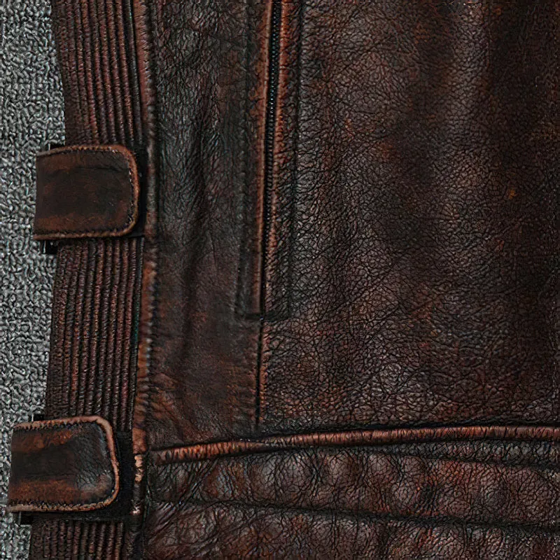 Natural Genuine Leather Motorcycle Vest For Men / Spring Vintage Brown Biker Sleeveless Jacket