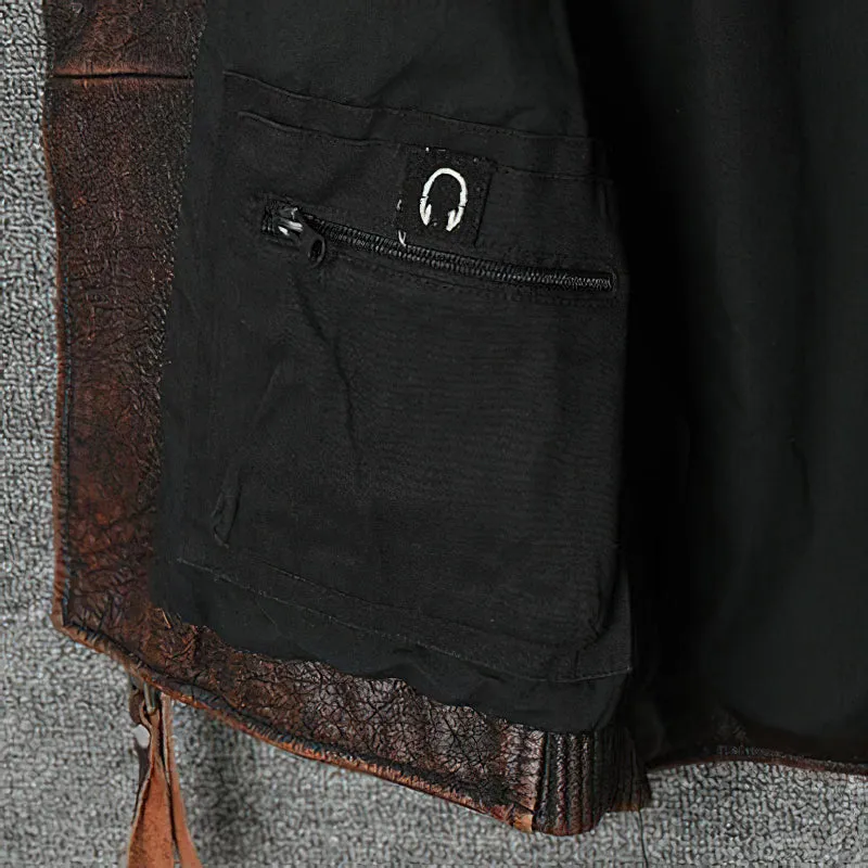 Natural Genuine Leather Motorcycle Vest For Men / Spring Vintage Brown Biker Sleeveless Jacket