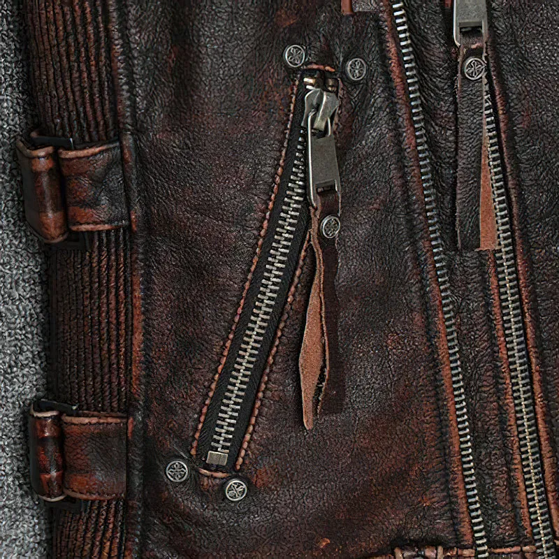 Natural Genuine Leather Motorcycle Vest For Men / Spring Vintage Brown Biker Sleeveless Jacket