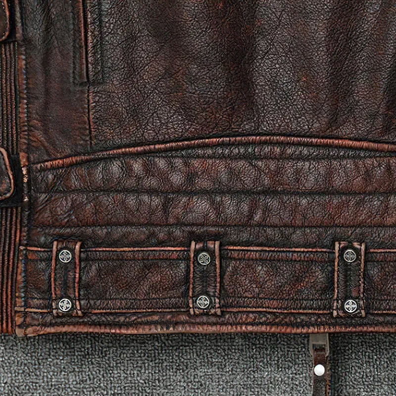 Natural Genuine Leather Motorcycle Vest For Men / Spring Vintage Brown Biker Sleeveless Jacket