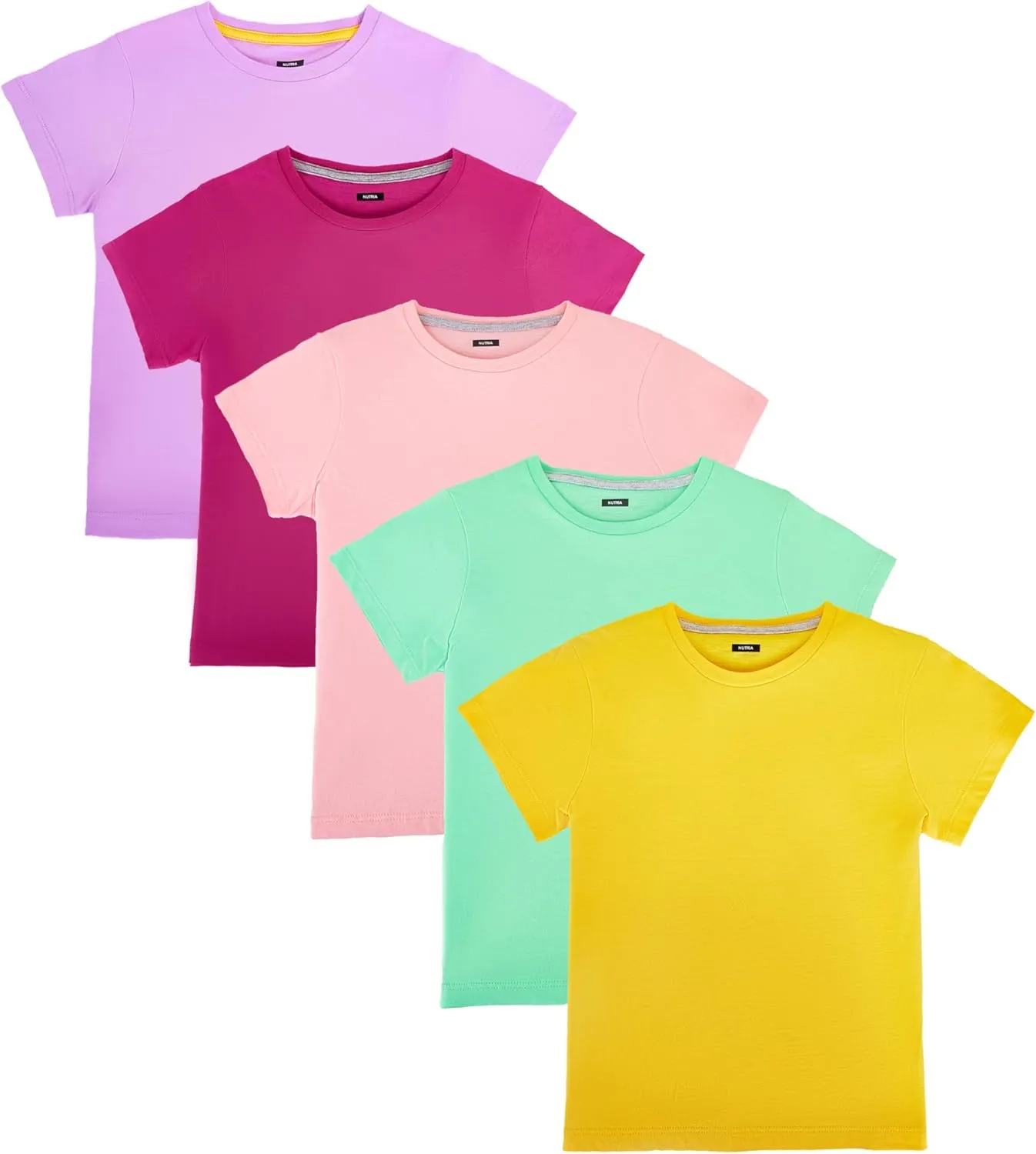 Nutria Kids T-Shirts 100% Cotton Short Sleeves 5Pack Plain Boys Tees Summer Top Children Unisex Girl Tie Dye Solid Color B01