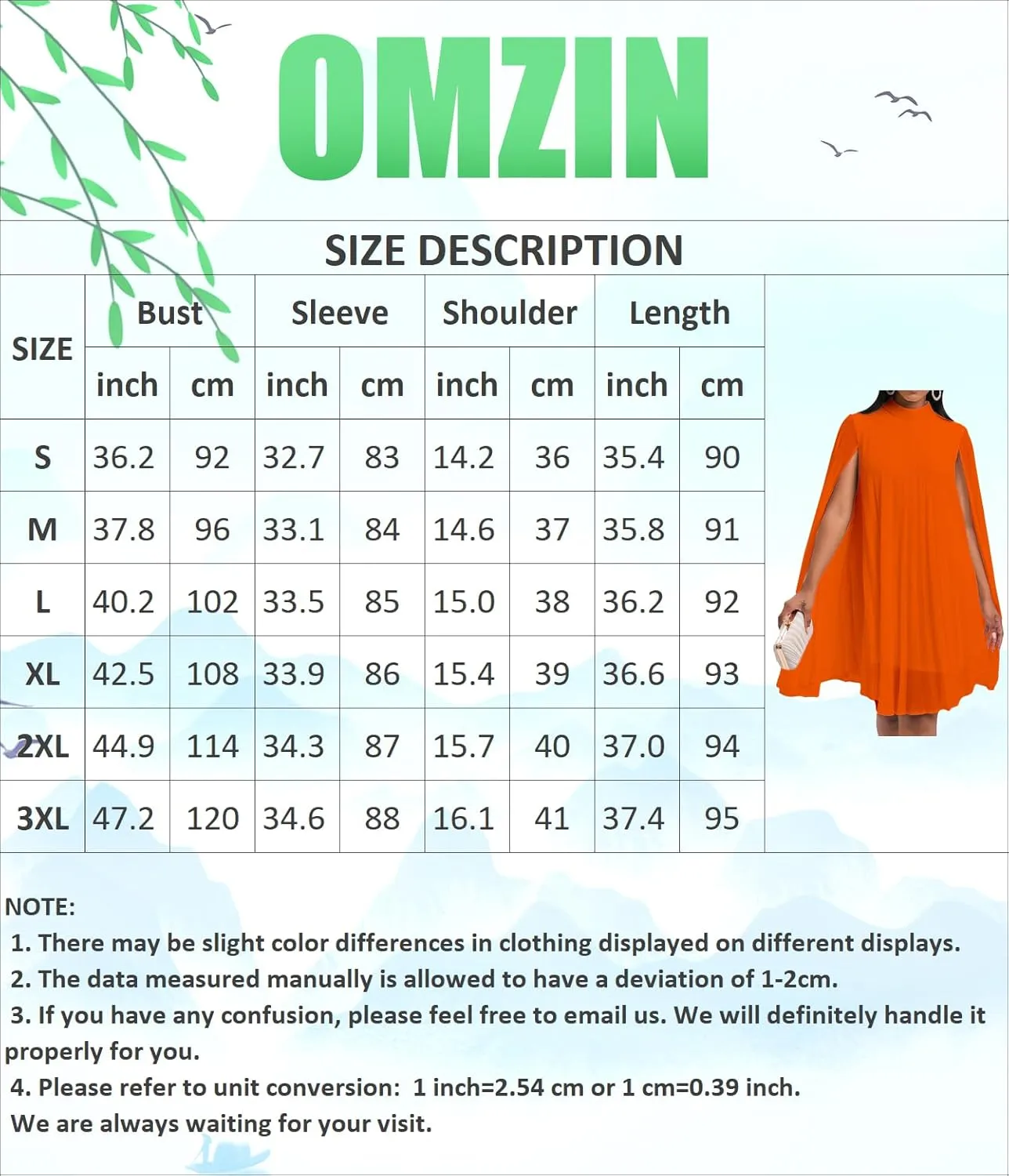 OMZIN Women's Stand Collar Pleated Cape Sleeve Dress Loose Knee Length Club Dress Summer Solid Color Dress