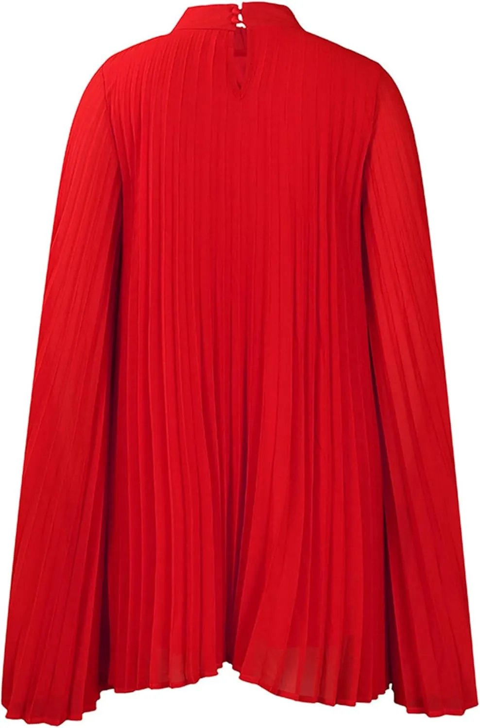 OMZIN Women's Stand Collar Pleated Cape Sleeve Dress Loose Knee Length Club Dress Summer Solid Color Dress