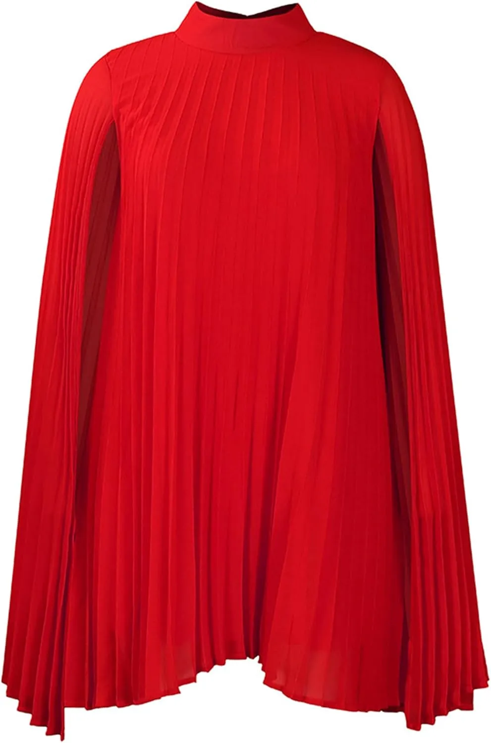 OMZIN Women's Stand Collar Pleated Cape Sleeve Dress Loose Knee Length Club Dress Summer Solid Color Dress