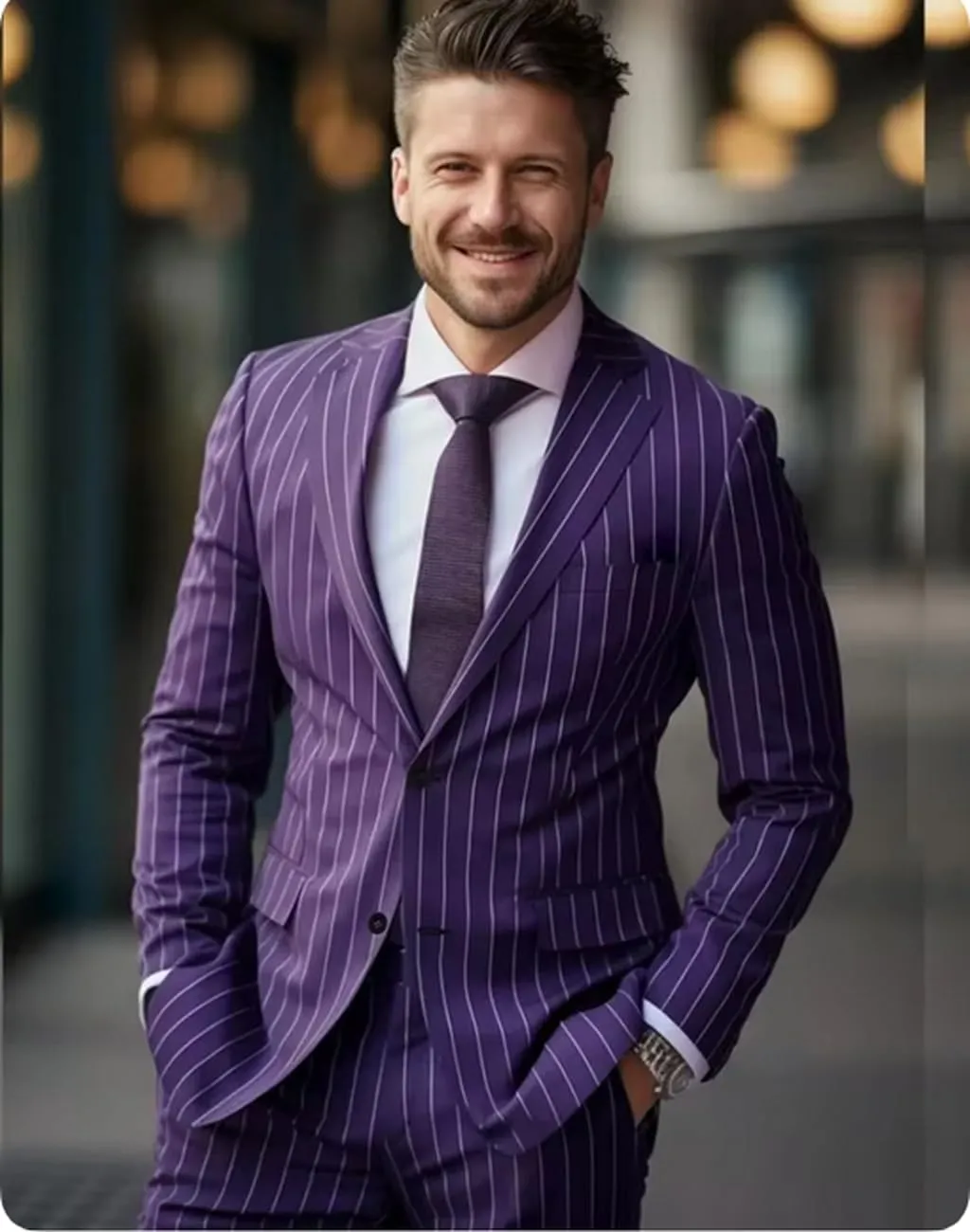 ORBITRAY Men's Pinstripe Suits 2 Pieces Notch Lapel Regular Fit Tuxedos Groomsmen for Wedding (Blazer Pants)