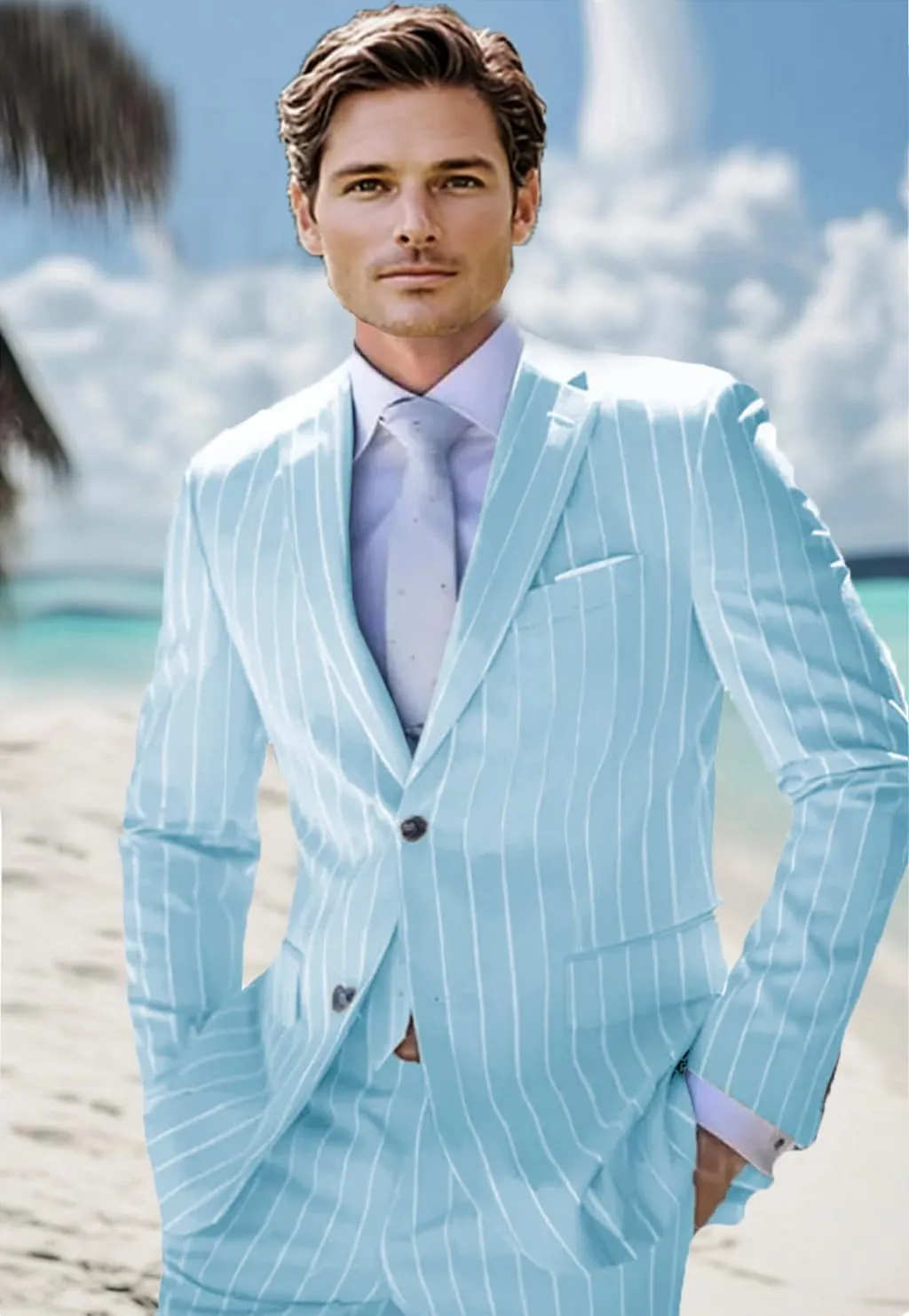 ORBITRAY Men's Pinstripe Suits 2 Pieces Notch Lapel Regular Fit Tuxedos Groomsmen for Wedding (Blazer Pants)