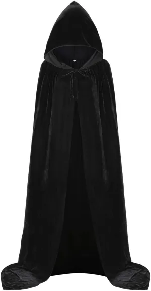 Oumbivil Black Hooded Cloak Cape with Hood Adult Velvet Long Halloween Witch Vampire Cosplay Costume OU018BKXXL