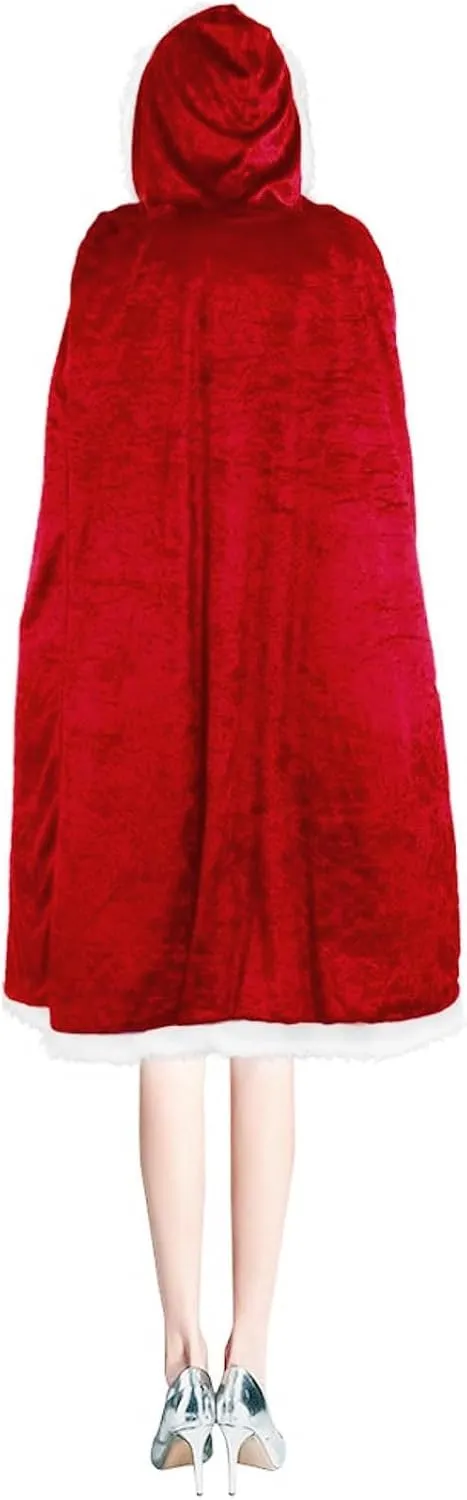 Owl's-Yard Adult Kids Christmas Cloak Velvet Hooded Cape Costume Mrs. Claus Santa Xmas Red Velvet Hooded Cape Robe