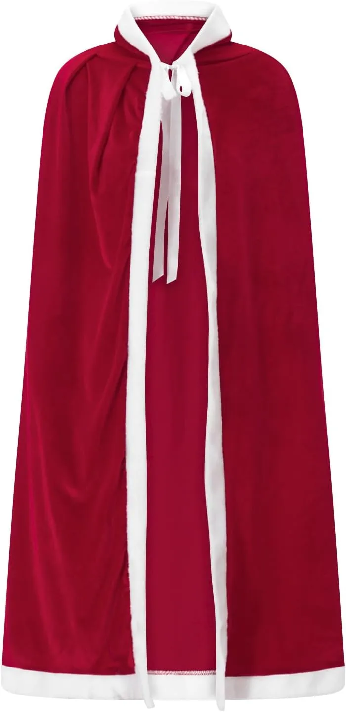 Owl's-Yard Adult Kids Christmas Cloak Velvet Hooded Cape Costume Mrs. Claus Santa Xmas Red Velvet Hooded Cape Robe