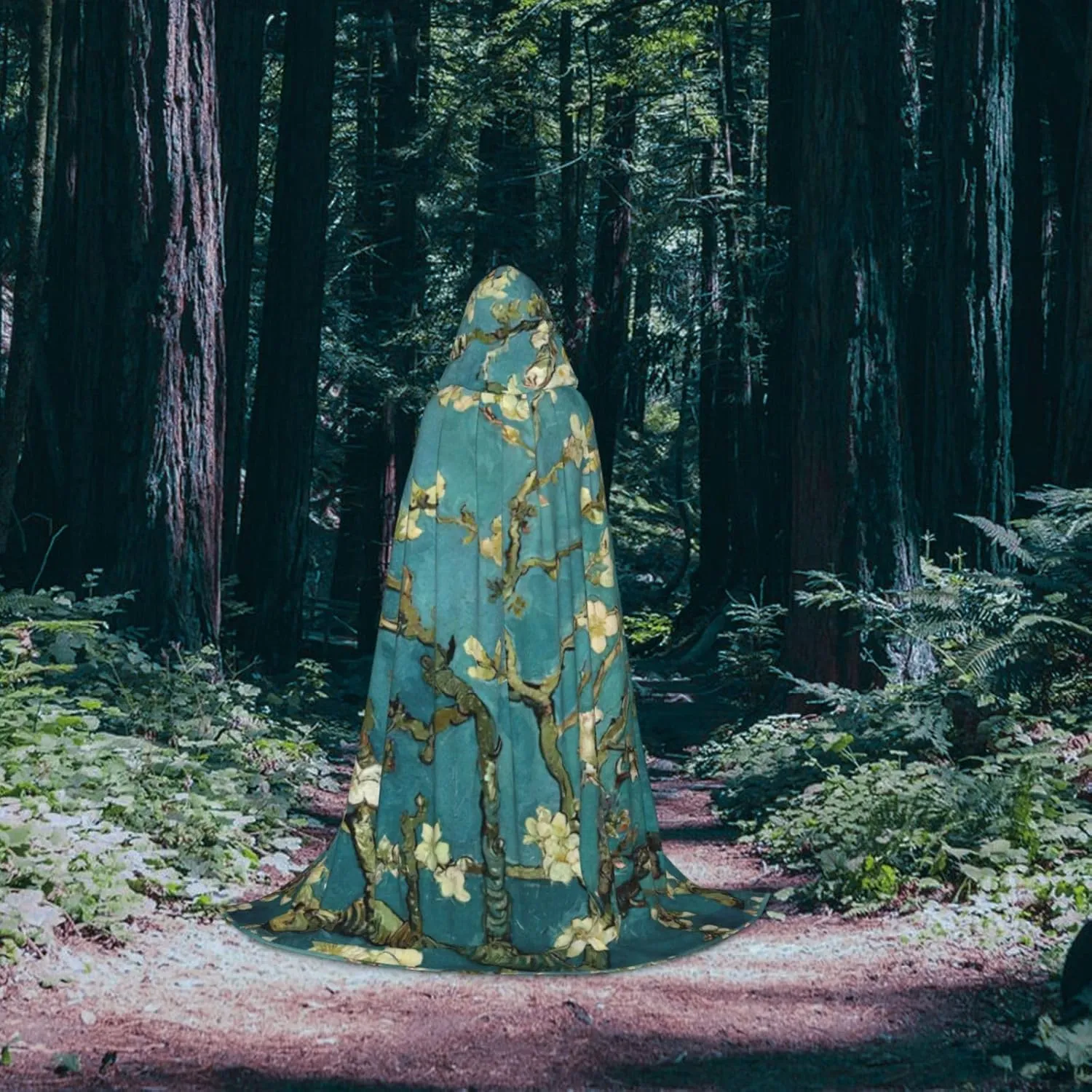 Painting Almond Blossoms Print Halloween Hooded Cape Cosplay Cape & Witch Cloak - Unisex Halloween Hooded Cloak