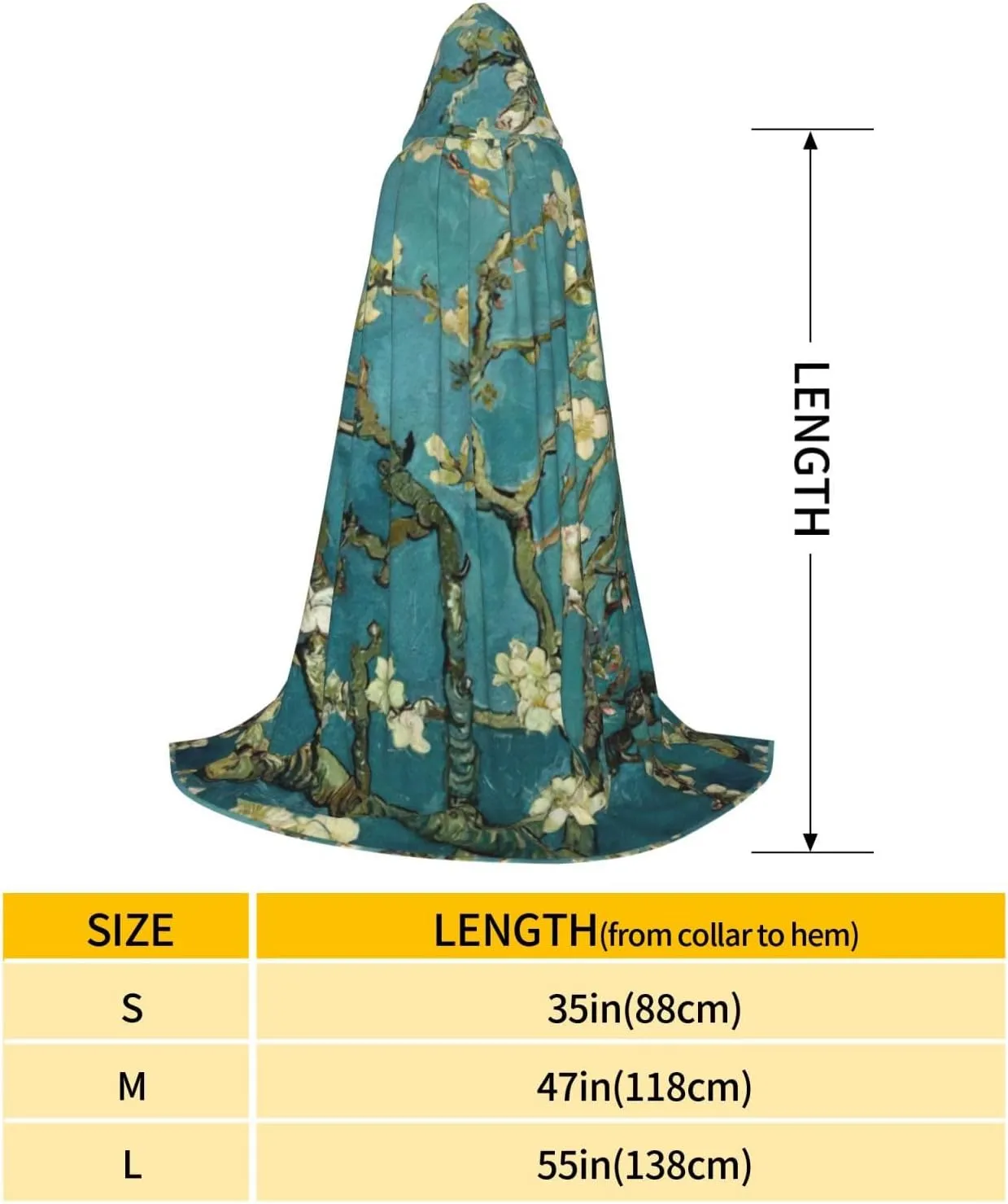 Painting Almond Blossoms Print Halloween Hooded Cape Cosplay Cape & Witch Cloak - Unisex Halloween Hooded Cloak