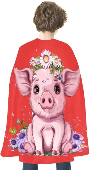 Pigs Animals Floral Print Halloween Cape Christmas Cloak Cosplay Costume Party Cape for Women Men