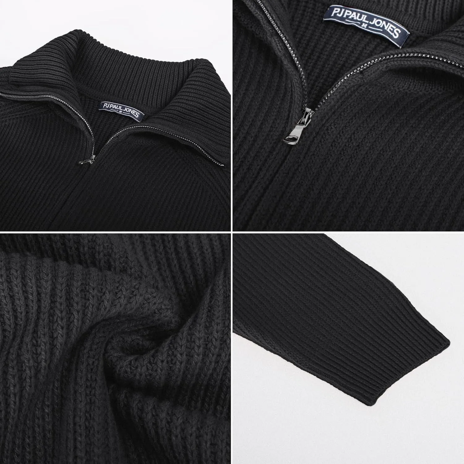 PJ PAUL JONES Men's Full Zip Cardigan Sweaters Unisex Relax Fit Lapel Collar Raglan Sleeve Casual Ribbed Sweater