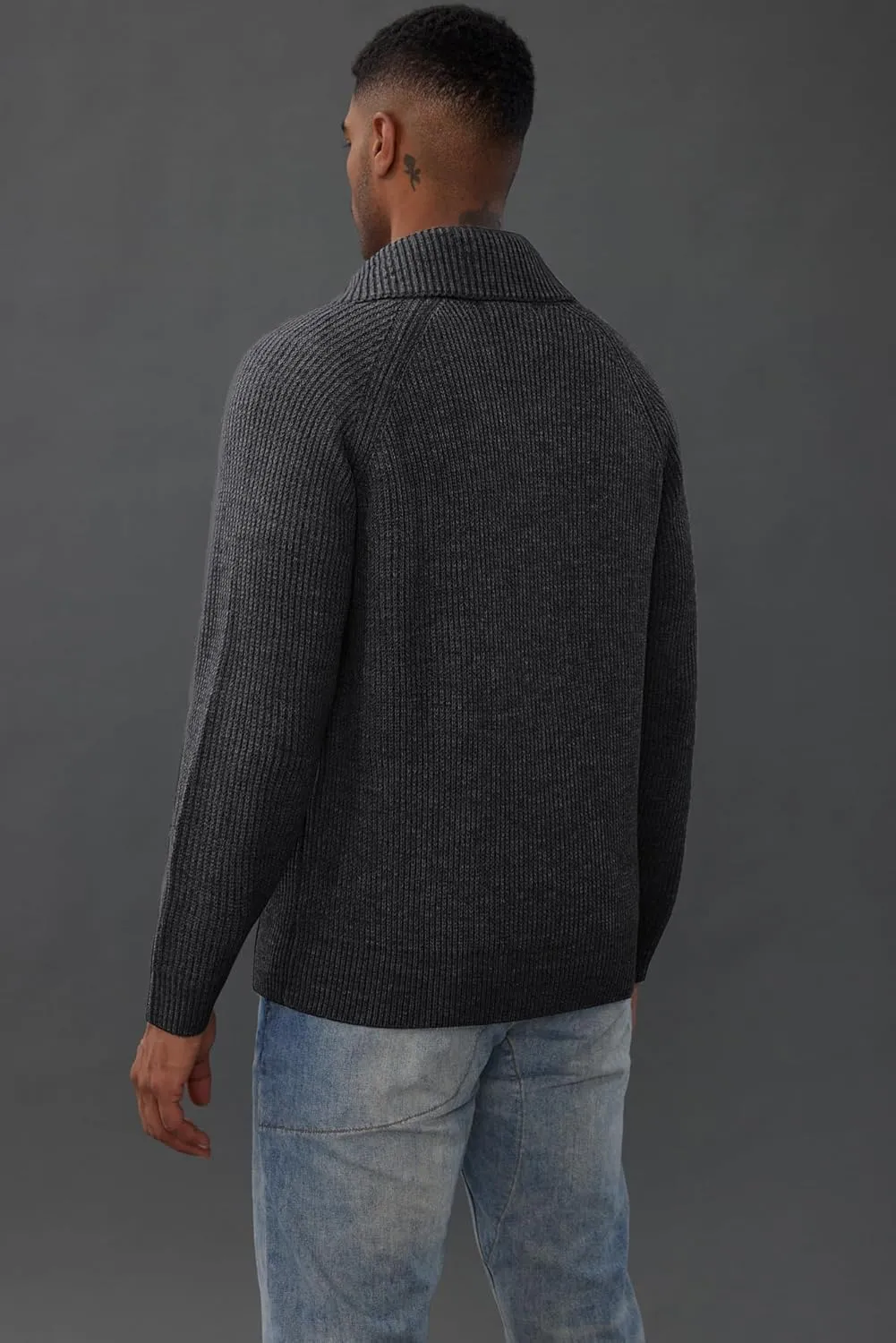 PJ PAUL JONES Men's Full Zip Cardigan Sweaters Unisex Relax Fit Lapel Collar Raglan Sleeve Casual Ribbed Sweater
