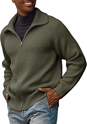 PJ PAUL JONES Men's Full Zip Cardigan Sweaters Unisex Relax Fit Lapel Collar Raglan Sleeve Casual Ribbed Sweater