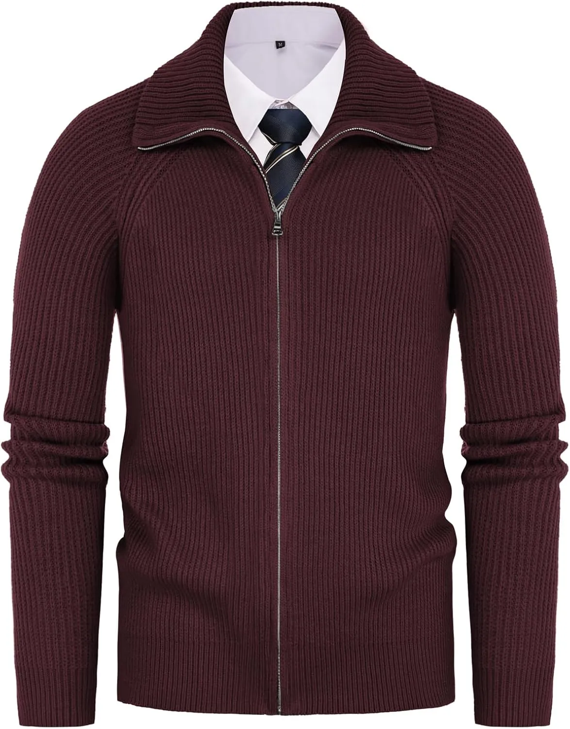 PJ PAUL JONES Men's Full Zip Cardigan Sweaters Unisex Relax Fit Lapel Collar Raglan Sleeve Casual Ribbed Sweater