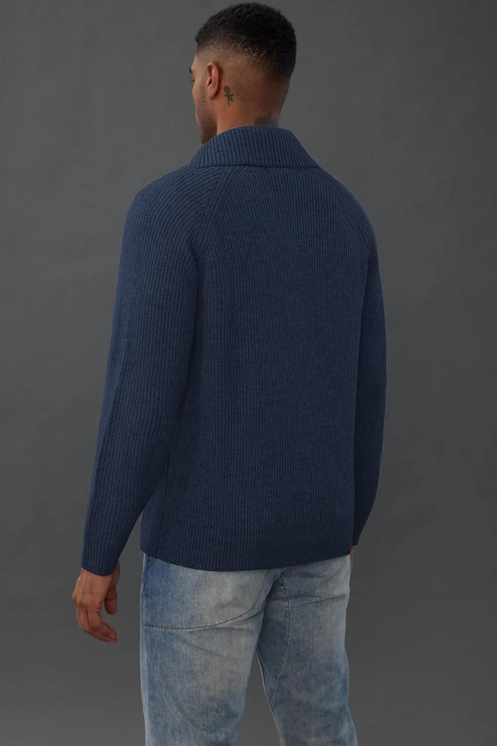 PJ PAUL JONES Men's Full Zip Cardigan Sweaters Unisex Relax Fit Lapel Collar Raglan Sleeve Casual Ribbed Sweater