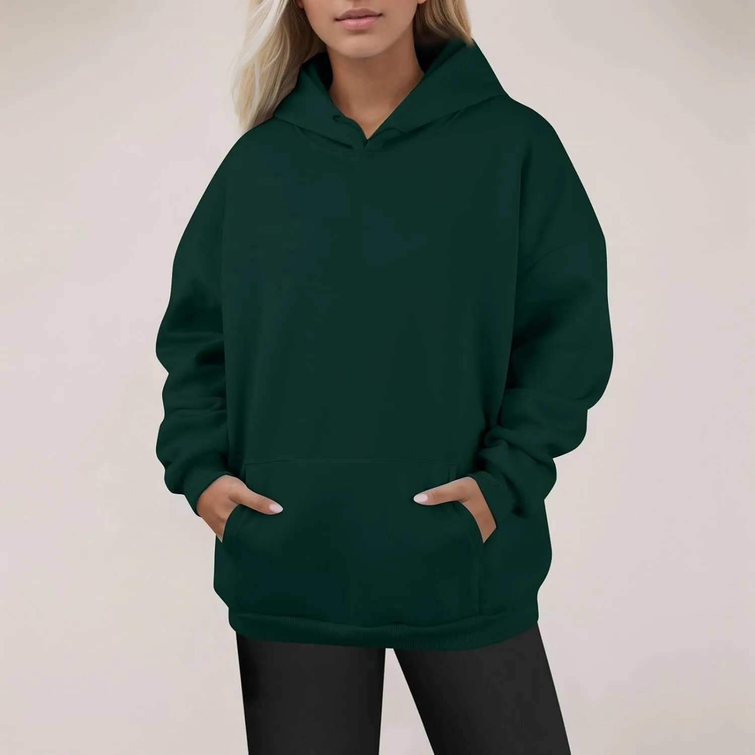Plus Size Hoodies for Women Loose Fit Fleece Lined Oversized Crewneck Sweatshirt Drop Shoulder Hooded Pullover Tops
