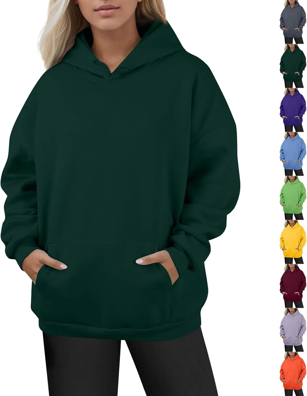 Plus Size Hoodies for Women Loose Fit Fleece Lined Oversized Crewneck Sweatshirt Drop Shoulder Hooded Pullover Tops