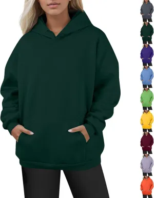 Plus Size Hoodies for Women Loose Fit Fleece Lined Oversized Crewneck Sweatshirt Drop Shoulder Hooded Pullover Tops