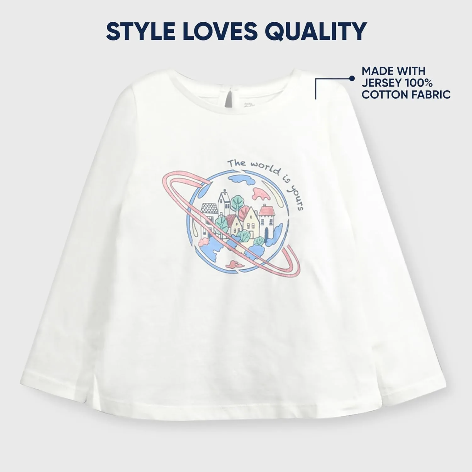 Premium Organic Cotton Long Sleeve Shirt for Little Girls and Toddlers - Ultra-Soft, Breathable and Durable