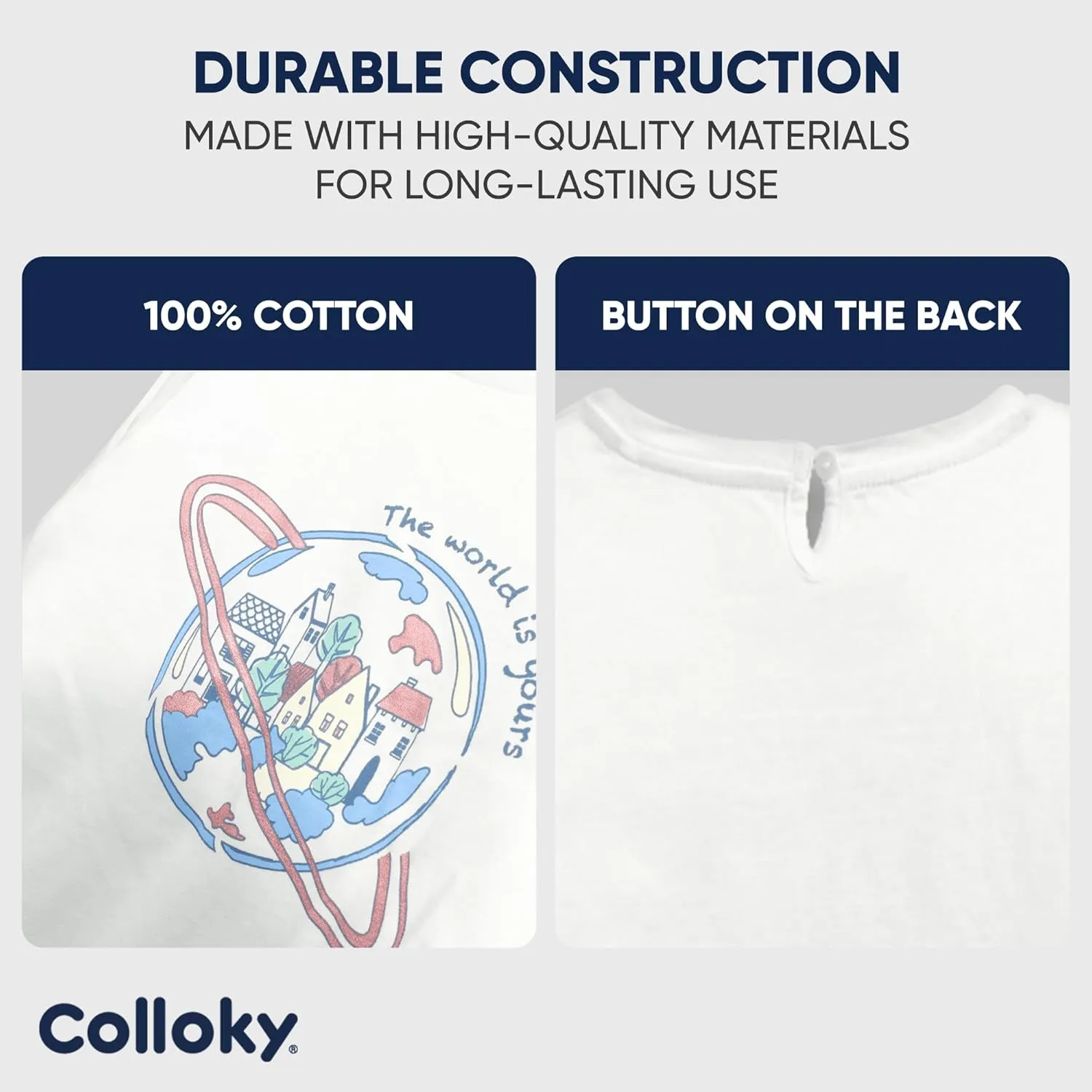 Premium Organic Cotton Long Sleeve Shirt for Little Girls and Toddlers - Ultra-Soft, Breathable and Durable