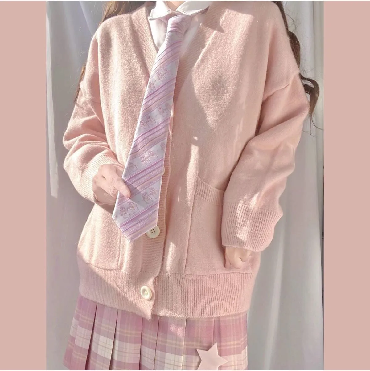 Preppy Aesthetic Clothes Cute Japanese School Sweater Kawaii Solid V-Neck Loose Knitted Cardigan JK Uniform Cosplay