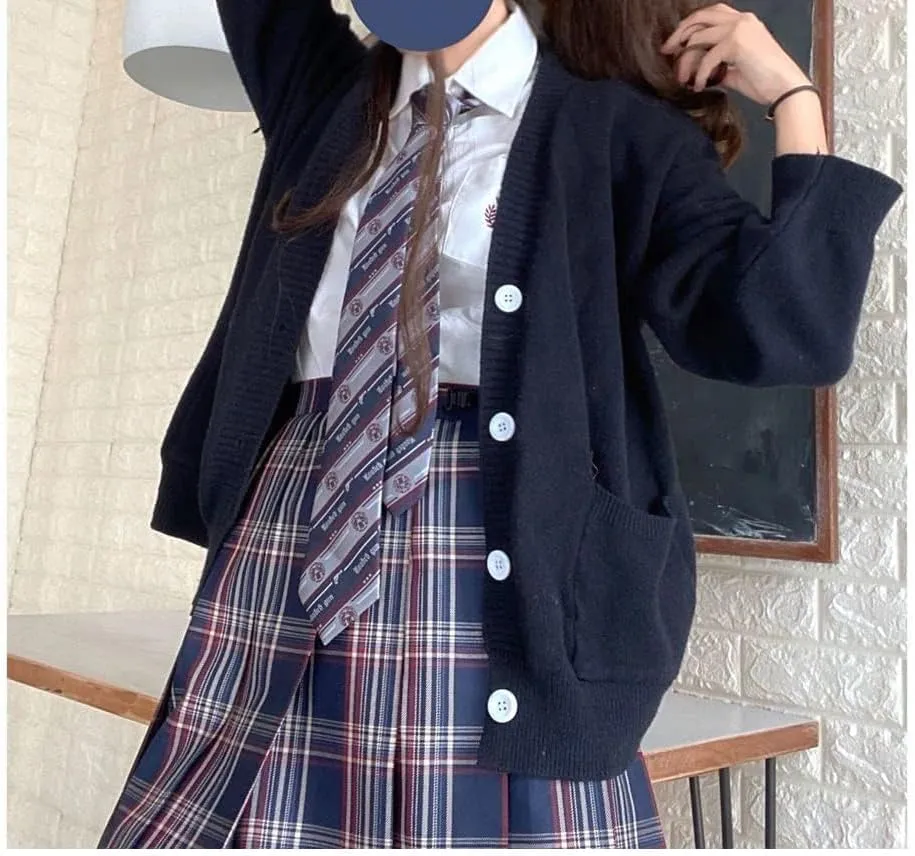 Preppy Aesthetic Clothes Cute Japanese School Sweater Kawaii Solid V-Neck Loose Knitted Cardigan JK Uniform Cosplay