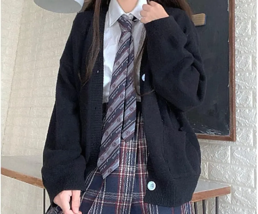 Preppy Aesthetic Clothes Cute Japanese School Sweater Kawaii Solid V-Neck Loose Knitted Cardigan JK Uniform Cosplay