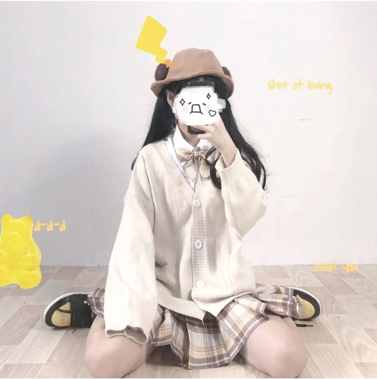 Preppy Aesthetic Clothes Cute Japanese School Sweater Kawaii Solid V-Neck Loose Knitted Cardigan JK Uniform Cosplay