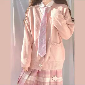 Preppy Aesthetic Clothes Cute Japanese School Sweater Kawaii Solid V-Neck Loose Knitted Cardigan JK Uniform Cosplay
