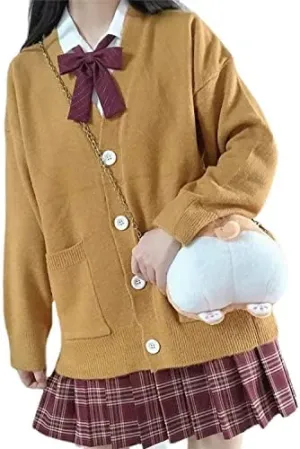 Preppy Aesthetic Clothes Cute Japanese School Sweater Kawaii Solid V-Neck Loose Knitted Cardigan JK Uniform Cosplay