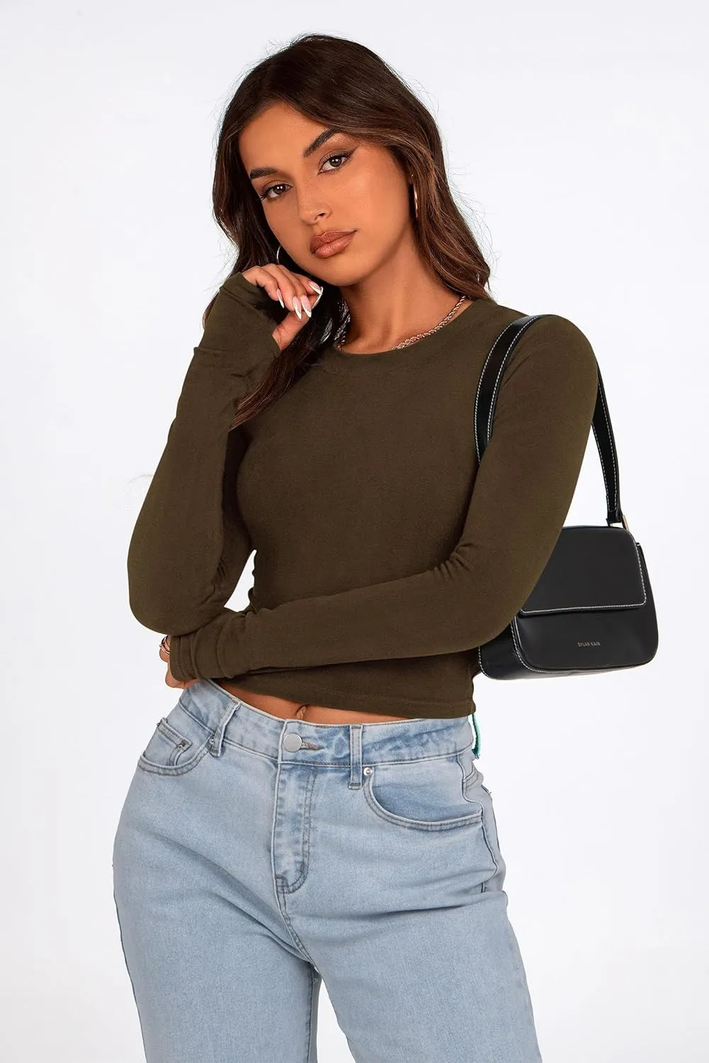 PRETTYGARDEN Women's Long Sleeve Crop Tops Y2K Spring Fall Fashion Clothes Basic Slim Fit Tee Shirts Blouse