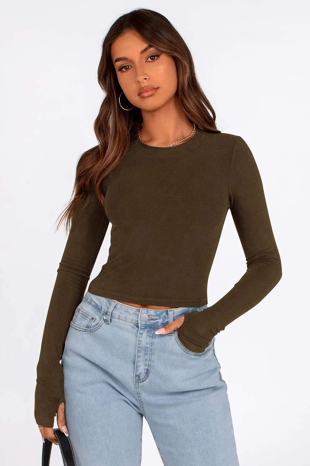 PRETTYGARDEN Women's Long Sleeve Crop Tops Y2K Spring Fall Fashion Clothes Basic Slim Fit Tee Shirts Blouse