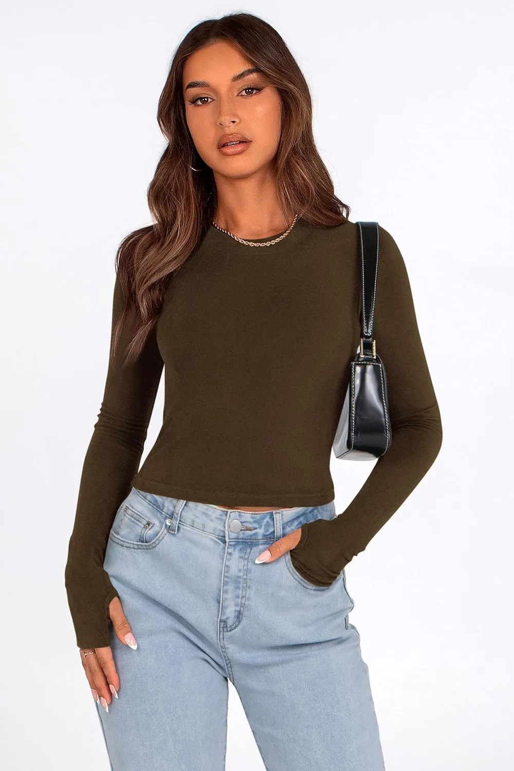 PRETTYGARDEN Women's Long Sleeve Crop Tops Y2K Spring Fall Fashion Clothes Basic Slim Fit Tee Shirts Blouse