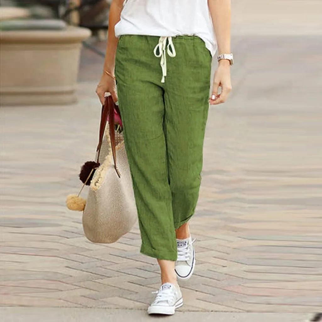 PTOLOCIF Cotton Linen Pants Women High Waisted Wide Leg Palazzo Pant Drawstring Casual Loose Pants Trousers with Pockets