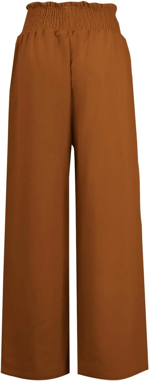 PTOLOCIF Linen Pants Women Summer High Waist Elastic Pants Straight Leg Lounge Pant Casual Loose Lightweight Beach Trousers