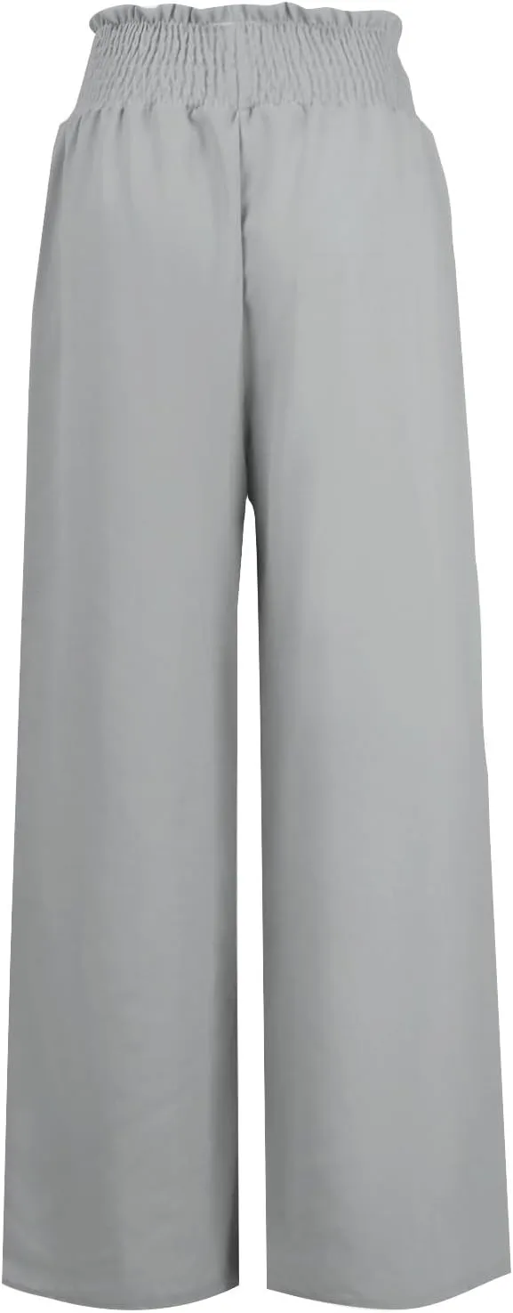 PTOLOCIF Linen Pants Women Summer High Waist Elastic Pants Straight Leg Lounge Pant Casual Loose Lightweight Beach Trousers
